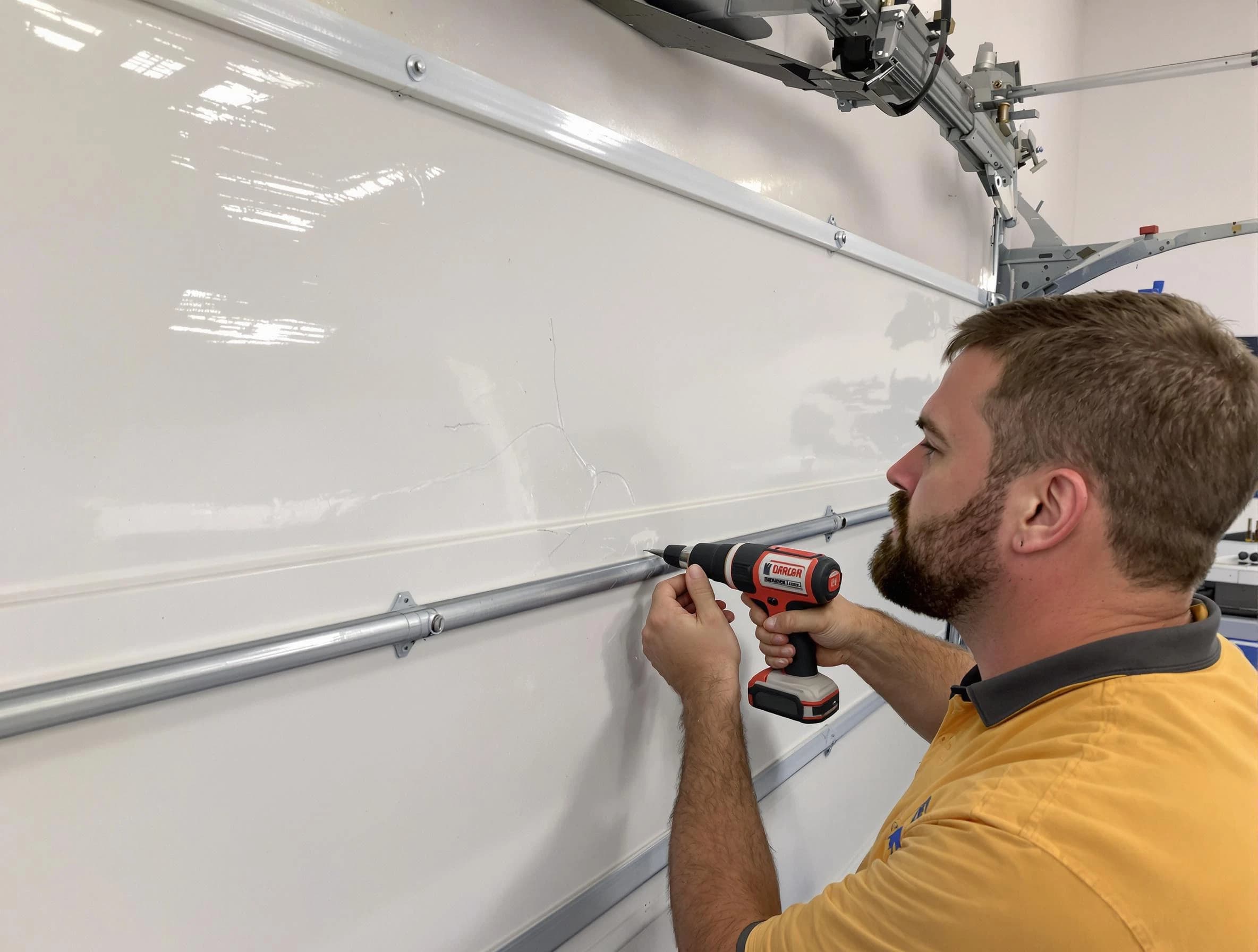 Scottsdale Garage Door Repair expert performing dent repair on garage door in Scottsdale