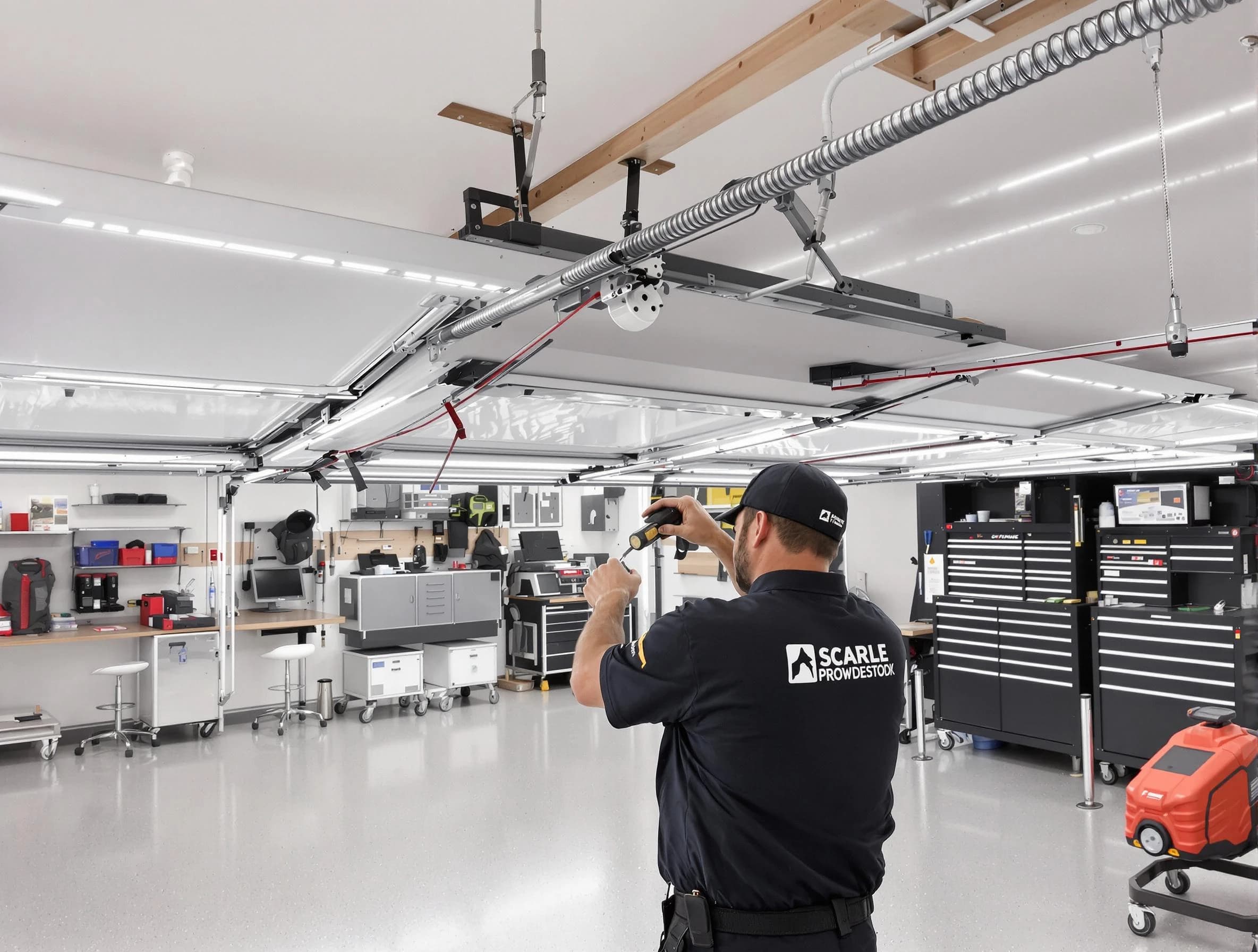 Scottsdale Garage Door Repair technician repairing overhead garage door in Scottsdale