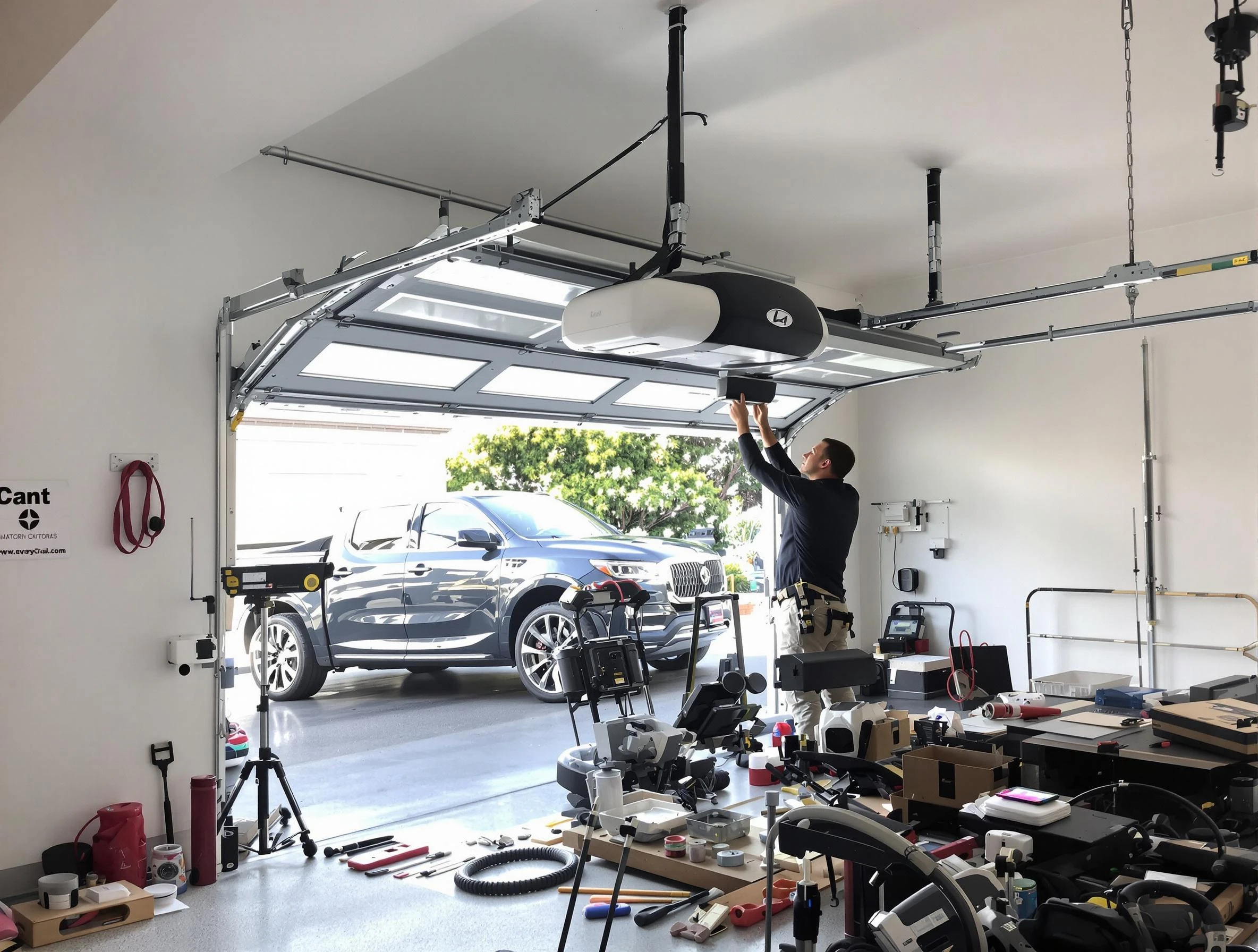 Scottsdale Garage Door Repair specialist installing smart garage door opener system in Scottsdale home