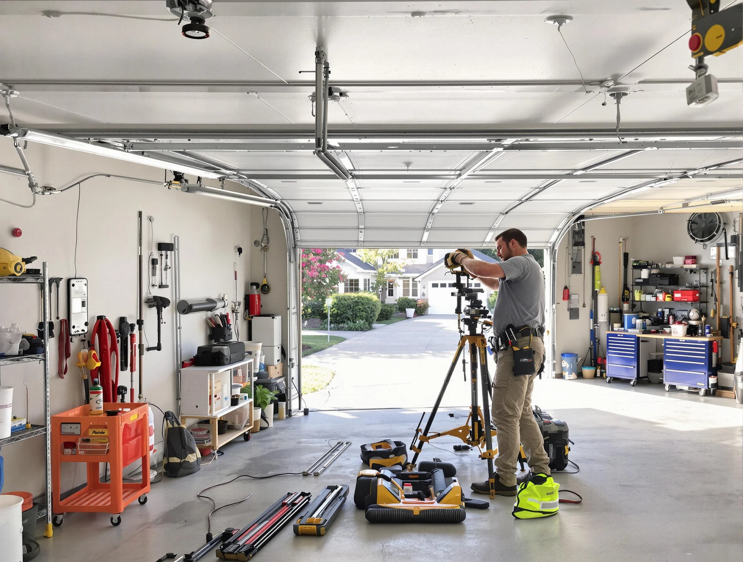 Scottsdale Garage Door Repair specialist performing laser-guided track alignment in Scottsdale